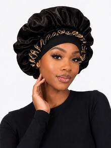 CONFLASS Women's Ruffle Contrast Color Satin Hair Bonnet, Soft Headband Sleep Cap, Silky Large Night Cap, Suitable For Curly And Natural Hair Sleep Hair Care Wrap - Multicolor - View 6