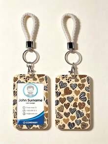1pc Vintage Multi-Style Heart Card Holder With White Braided Wrist Strap Keychain, Leopard Print Zebra Print 3D Lava Heart, Hard Shell Protective Case For Student ID, Campus Meal Card, Access Card, Bus Card, Suitable For Office Workers And Students Daily Use - Rectangle - View 6