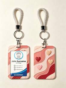 1pc Vintage Multi-Style Heart Card Holder With White Braided Wrist Strap Keychain, Leopard Print Zebra Print 3D Lava Heart, Hard Shell Protective Case For Student ID, Campus Meal Card, Access Card, Bus Card, Suitable For Office Workers And Students Daily Use - Rectangle - View 7