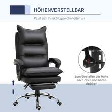 Vinsetto Office Chair Ergonomic Desk Chair With Armrests Black | Footrest, Height-Adjustable Swivel Chair In Faux Leather, Padded Computer Chair - Black - View 4