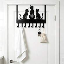 No-Drill Door Hook For Home, 3 Cat Silhouette Iron 8-Hook Coat Rack, Rental Hotel Bathroom Towel Storage Organizer, Entryway Door Key Umbrella Bag Hanging Rack, Thanksgiving, Holiday, Perfect Gift Choice - View 6