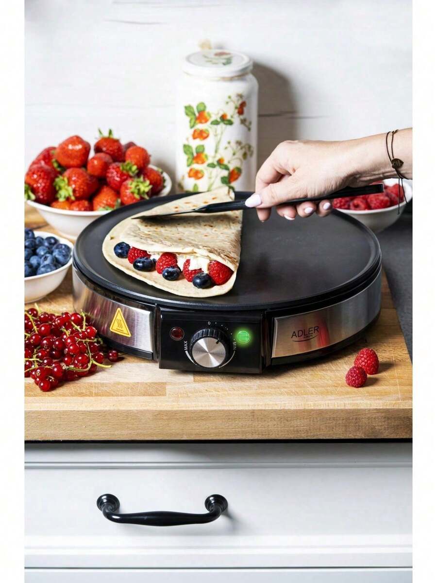 Adler Crepe Maker, Pancake Griddle, Electric Crepe Pan - 30cm Non-Stick Plate, Variable Temperature Control, Stainless Steel, Spreader & Spatula Included, 1600W - EU E Type Plug(220-240V) - View 1