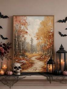 1pc Canvas Wall Art, Framed Wall Decor, Vintage Autumn Forest Path Landscape Canvas Wall Painting, Rustic Autumn Birch Tree Landscape Oil Painting Style Wall Hanging, Suitable For Modern Home Decor, Room Decor, Dorm Decor, Bedroom Decor, Bathroom Decor, Kitchen Decor, Dining Room Decor, Living Room Decor, Office Decor, School Decor, Classroom Decor, Back To School Decor, Autumn Decor, Autumn Poster, Waterproof Poster - A - View 6