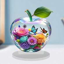 1pc 2D Illustration Acrylic Apple Shaped Desktop Ornament, Creative Colorful Printed Design, Transparent Compact Desktop Decor, Suitable For Home Office, Multi-Functional Holiday And Daily Decoration - D - View 8