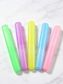 5/2/1pc Random Color Portable Travel Toothbrush Set, Candy Color Matte Felt Toothbrush Head Protective Cover, Dust-Proof Toothbrush Storage Box - Multicolor - View 3