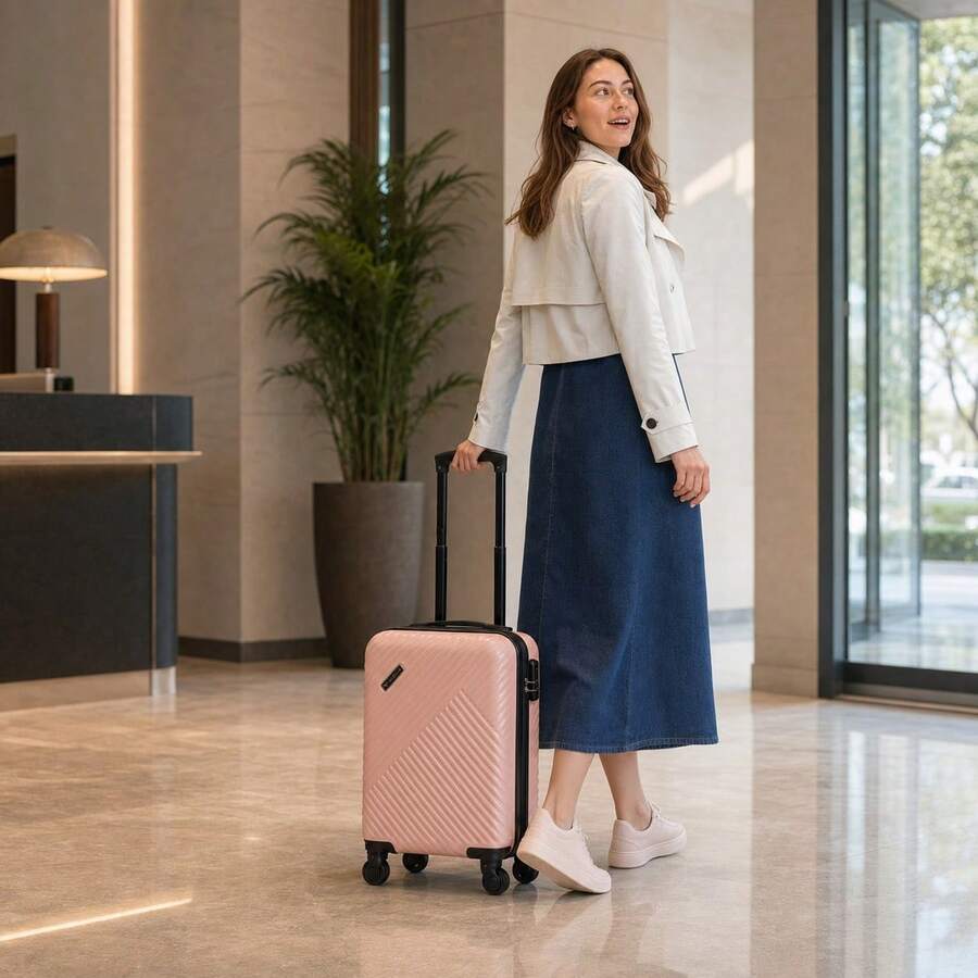 16" ABS Diamond-Textured Carry-On Spinner Luggage, TSA Lock - Pink - View 1
