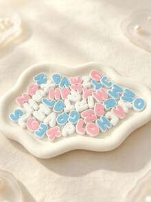 1/2 Set Dual-Color 3D Letter Perforated Beads, Macaron Pink Blue White Color Scheme Handmade Beading Material, Customizable Pet Name Collar And Handmade Bracelet Decorative Accessories, 3D Printed - Multicolor - View 1