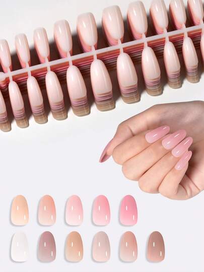 TOMICCA 112/140/308pcs (11 Colors) Medium Oval Solid Color Press-On Nail Stickers, Brown, Light Brown, Pink, Cream, Camel, Medium Acrylic Fake Nails, Suitable For Women And Girls Daily, Holiday, Party Occasions