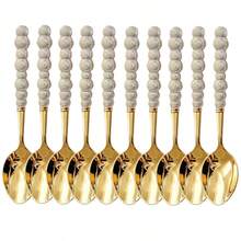 2/10/20pcs Beautiful Pearl Shaped Stainless Steel Tableware Silverware Set, Golden,Including Ceramic Handle Spoons, Forks, Unique And Elegant Porcelain With Shell Luster, Kitchen Tools And Accessories, Perfect For Restaurants, Daily Family Meals - Multicolor - View 20