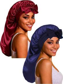 CONFLASS 1pc Women's Adjustable Satin Bow Long Sleeping Cap, Suitable For Braided And Curly Hair, Plus Size With Drawstring Design, Ideal For Overnight Hair Care - Multicolor - View 17