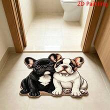1pc Cute French Bulldog Shaped Cartoon Rug, 2D Realistic Printing Process, Vividly Depicting Two Adorable French Bulldog Images, Unique 3D Design, Breaking The Monotony Of Traditional Regular Rugs. Soft Plush Texture, Comfortable And Skin-Friendly Foot Feel, Washable Design, Easy Daily Care, Resistant To Dirt - A - View 5