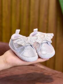 Spring Autumn Winter 0-1 Year Old Infant Walking Shoes Fashion Wing Decor Soft Sole Hook And Loop Solid Color Unisex Infant Sports Shoes - Silver - View 10