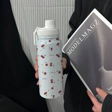 1 قطعة/5 قطع زجاجة مياه من الفولاذ المقاوم للصدأ بنمط الكرز 600/800/1000 مل. مادة الفولاذ المقاوم للصدأ تحافظ على الساخن/البارد لفترة طويلة. بطانية قابل للطي مع مقبض محمول. مناسبة للمكتب والرحلات والدراسة. هدية رائعة للعطلات والمواسم وأعياد الميلاد. - أبيض - كرز صغير - مشاهدة 11