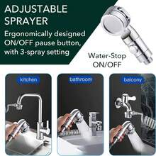 1 Set 2-Mode Handheld Bidet Sprayer With One-Touch Water Stop, Flexible Coil Hose & Faucet Diverter, Bathroom Cleaning Sprayer For Toilet, Sink, Pet Washing & Diaper Cleaning, Easy Installation - A - View 4