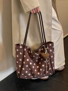 1件女款秋冬新款大容量拼色單肩托特包，時尚通勤包，適合辦公室、學校、休閒穿搭 - 咖啡棕 - 查看 6