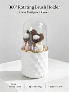 Multi‑Grid Rotatable Makeup Brush Holder, Clear Dome Dust Cover Cosmetics Storage Bucket, Bathroom Dresser Desktop Makeup Organizer - View 1