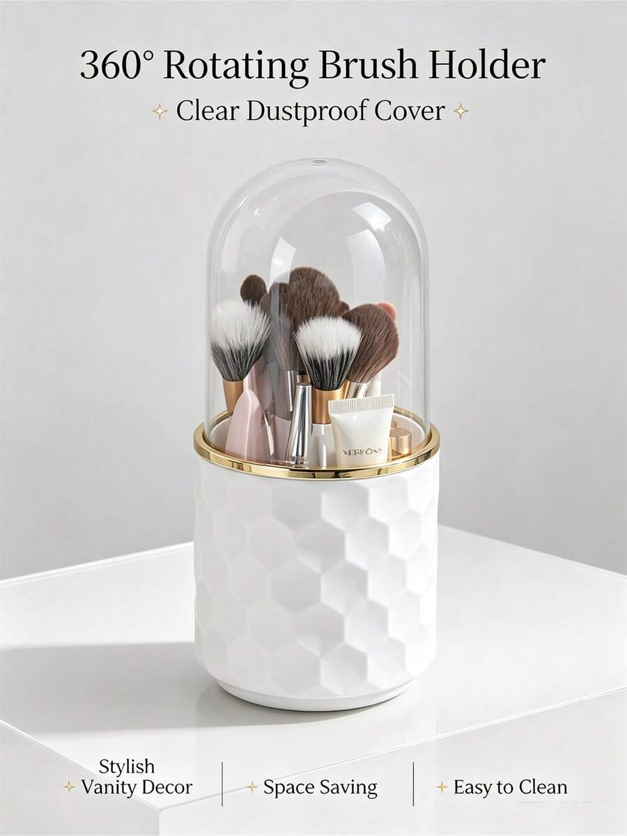 Multi‑Grid Rotatable Makeup Brush Holder, Clear Dome Dust Cover Cosmetics Storage Bucket, Bathroom Dresser Desktop Makeup Organizer - View 1