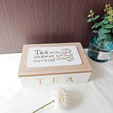 1pc Wooden Tea Box, Tea Bag Compartment Storage Box, Coffee Bag Multi-Functional Container, Flip Lid Desktop Tea Bag And Tea Leaf Storage Box, 6-Compartment Coffee Snack Tea Bag Organizer, Candy Storage Container, Creative Home Decor, Black/White 2 Colors, Cute And Elegant - Multicolor - View 5