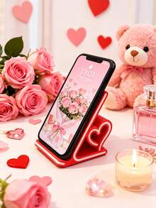 Romantic Heart-Shaped Phone Stand, Perfect Valentine's Day Gift For Her, Fashionable Desktop Decoration, Portable Non-Slip, Suitable For Live Streaming/Office/Broadcasting/Online Learning And More - Multicolor - View 1