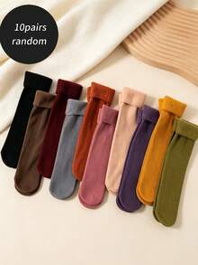 Random 5/10/15 Pairs Thick Striped Warm Sports Socks, Minimalist Versatile Mid-Calf Socks, Suitable For Autumn/Winter Sports, Home Leisure And Commuting - Multicolor - View 7