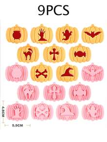 9pcs Halloween Pumpkin Jam Filled Cookie Mold Set, 3D DIY Press-Type Baking Embossed Cookie Cutter - Multicolor - View 6
