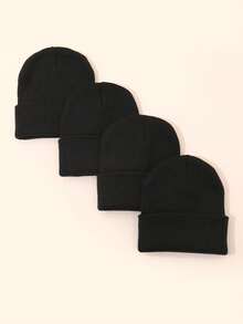 4pcs/Pack Solid Color Ski Hats, Minimalist Knit Beanies, Unisex, Suitable For Casual Daily Wear - Multicolor - View 4