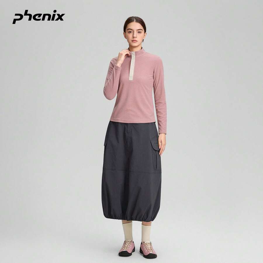 Phenix Outdoor Knit Long Sleeve T-Shirt Unisex 2025FW Anti-Static Stand Collar Fleece Top - Dusty Pink - View 1