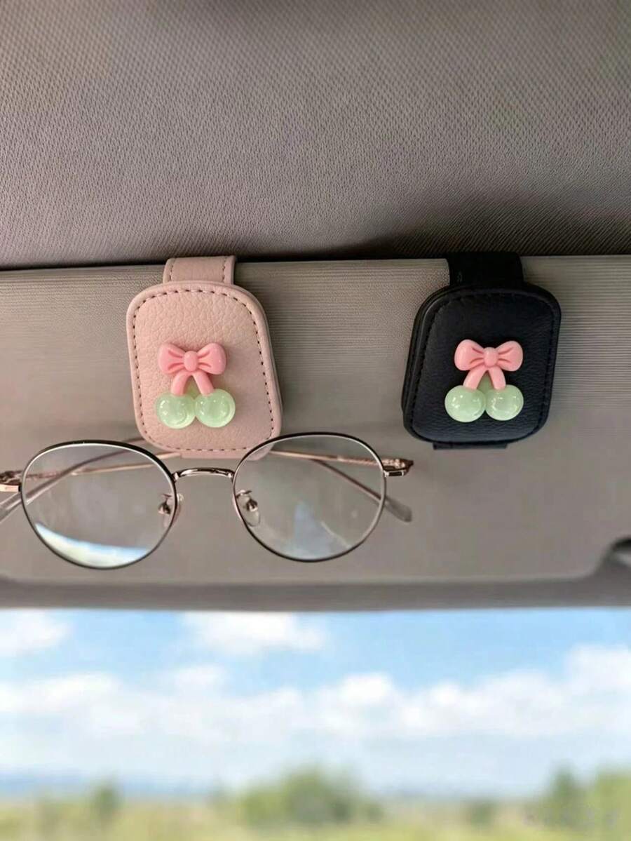Cherry Bow Car Fashion Glasses Clip, Dual-Use Sun Visor Clip For Fashion Glasses And Tickets, Car Interior Decoration - Cherry - View 1