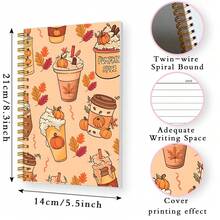 1pc A5 Spiral Bound Notebook, Pumpkin Spice Latte Fall Coffee Cup Pattern Journal, Cute Autumn Maple Leaf Print Lined Writing Notebook, Back‑To‑School Daily Planner For Notes & Diary - Autumn - View 2