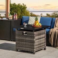 29" Propane Rattan Firepit Table W/ Lava Rocks & Protective Cover Metal Frame - Default - View 4