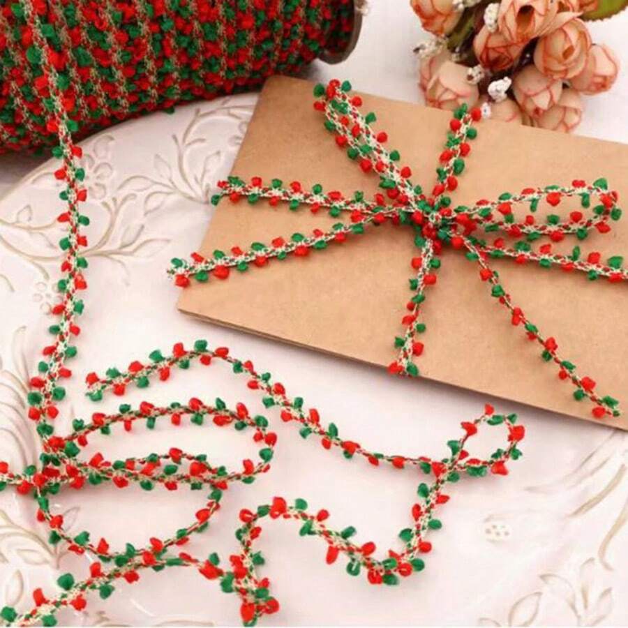 10mm Red & Green Christmas Decorative Tassel, 9m DIY Braided Rope, Handmade Yarn, Suitable For Gift Wrapping, Crochet, Lace Making, Christmas Home Holiday Craft Projects - Multiple Styles - View 1