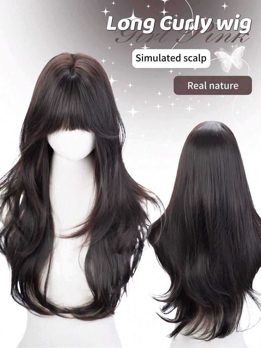 alicegarden 26-Inch Long Synthetic Wig Featuring A Natural Straight Style A Stunning Black. Designed With Bangs , This False Hairpiece Is Perfect For Ms Daily Party Cosplay Use, Offering A Natural And Natural Durable Wig Gift For Ladies., Halloween - Black - View 1