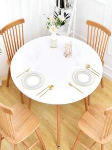 White, Black ,PVC Round Table Cover With Elastic Edges And Fleece Lining, Round Vinyl Tablecloth That Is Waterproof And Easy To Wipe, Suitable For Indoor Terraces And For Indoor Gardens. - White - View 4