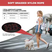 Lynxking 反光狗牽繩，耐用舒適強韌繩索式牽繩，適合大型中型小型犬，防拉寵物訓練用 - 紅色 - 查看 2