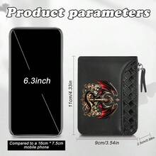 Dragon King PatternMen's PU Wallet | Black,Zipper Closure, Multiple Card Slots,Large Capacity,Stitching Design-Perfect Gift For Father,Husband,Brother - Multicolor - View 4