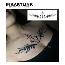 INKARTLINK 1PC Moon Shadow Star Feather Decorative Sticker Temporary Waterproof Body Art Tattoo Sticker Lasts 1-2 Weeks Plant Tattoo Juice Tattoo Suitable For Men And Women Essential For People Party Essential Decoration,Halloween Costume - Black - View 7
