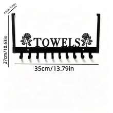 No-Drill Towel & Bath Towel Hook For Behind Door, Black Iron Rose TOWELS Hanging Rack, Bathroom Door Coat & Hat Rack, Multi-Hook Storage Rack For Bath Towels, Bedroom Door Behind Bag, Hat & Key Hook, Thanksgiving, Holiday, Perfect Gift Choice - View 2