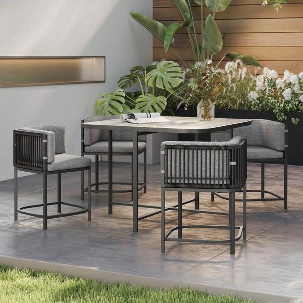 4-Seater Rattan Cube Garden Furniture Set With Cushions - Charcoal Grey