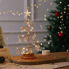 Christmas Tree Copper Wire Night Light, Holiday Gift, Warm White, Crystal Pendant, Fashionable Room Decor Ornament, Atmosphere Night Lamp - Multicolor - View 10