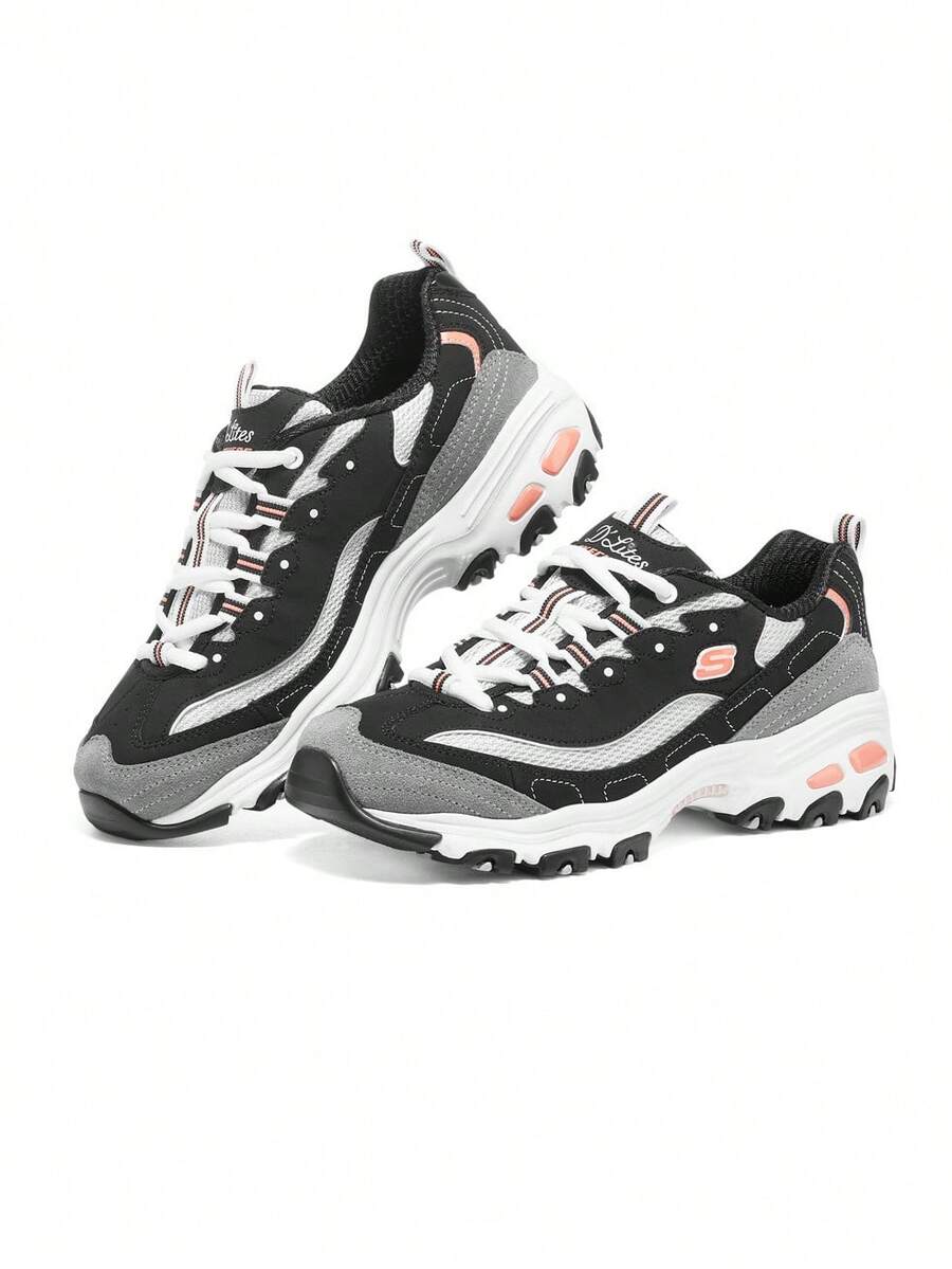 Skechers Women's D'LITES Classic Platform Chunky Sneakers Daily Commute Casual Dad Shoes - Dark Grey - View 1
