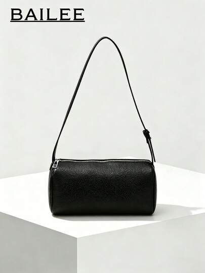 BAILEE Stylish Casual,Solid-Colored PU Shoulder Bag With Cylindrical Design And Adjustable Straps.Perfect For Pairing With Outfits For Shopping Or As A Gift.