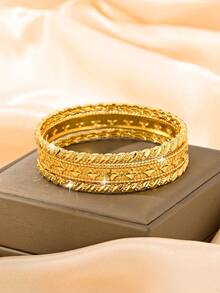 5pcs/Set 21K Gold Plated Banajer Bracelet Set, Rust-Resistant Gold Alternative, Clover & Star Shaped Precision Cut Rope Textured Bracelet, Exquisite Jewelry - 01 - View 4