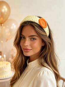 1pc New Design Button Wide Band Hair Hoop, Sweet & Cute Anti-Slip Headband For Birthday Party Outfit - Multicolor - View 11