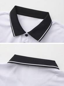 Men's Spring/Autumn Polo Shirt, Business Casual Fashion Gentleman Style, Long Sleeve With Collar - White - View 4