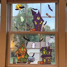 1/3/4 Sheets Halloween Window Decals Set - Spooky Haunted Houses, Pumpkins & Ghosts, Static Cling Stickers For Home & Party Glass Decorations - Multicolor - View 6