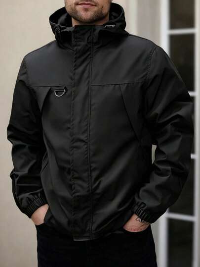 Plus Size Men's Lightweight Zip-Up Hooded Jacket, Casual Outdoor Spring/Autumn