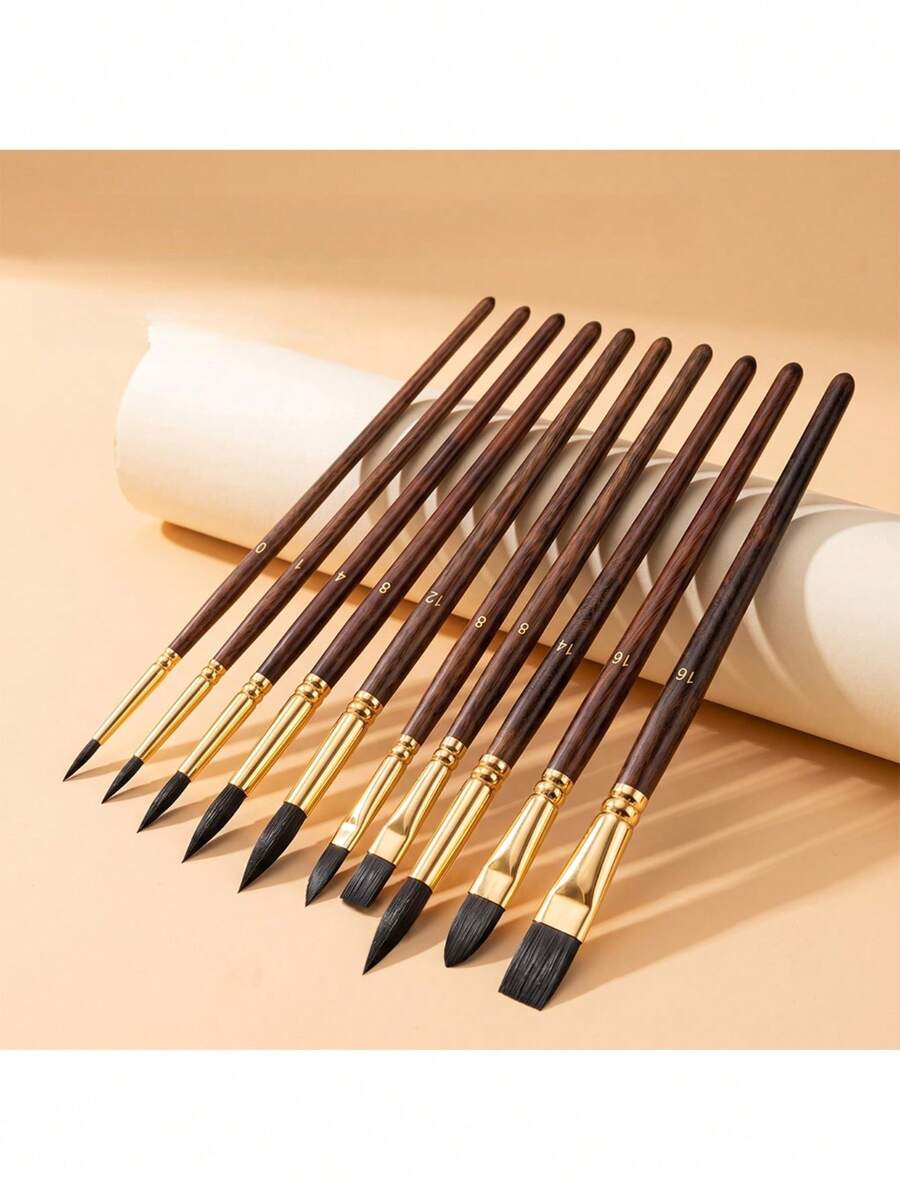 10pcs Professional Art Painting Brush Set, Includes Various Sizes Of Round And Flat Brushes, Excellent Water Retention And No Shedding, Suitable For Watercolor And Gouache, Ideal Tool For Art Students And Painters For Hand Drawing And Creative Work - Sets - View 1
