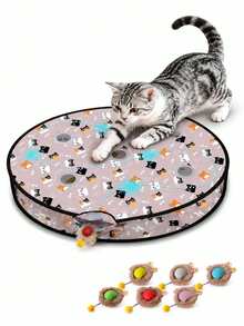 Indoor Cat Interactive Toy, 5-Hole Or 7-Hole Hide-And-Seek Hunting Mat With Rechargeable Moving Mouse Ball, Squeaky Sound, Asymmetrical Rolling, 3 Play Modes, Touch Activation, Suitable For Kittens And Adult Cats Indoor Exercise Toy - Multicolor - View 11