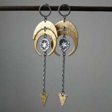 DIYCCPC Unique Gothic Sky Pendant Earrings, Brushed Crescent Moon And Star Arrow Tail Pendant, Mysterious Bohemian Jewelry For Women - Two-color - View 1