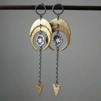 DIYCCPC Unique Gothic Sky Pendant Earrings, Brushed Crescent Moon And Star Arrow Tail Pendant, Mysterious Bohemian Jewelry For Women